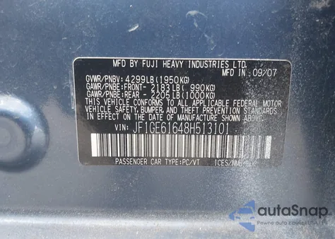 2008 Subaru Impreza 2.5I z USA, uszkodzony, nr VIN JF1GE61648H513101